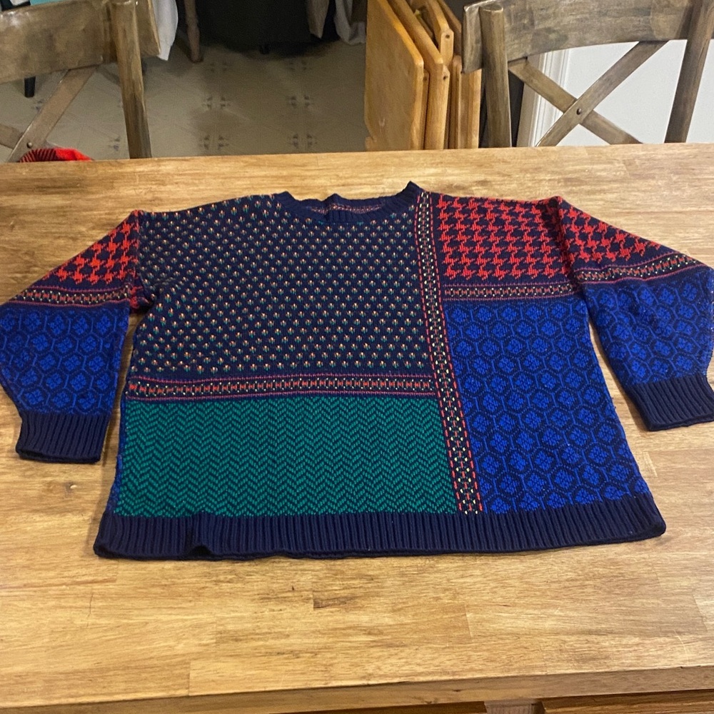 Vintage Multicolor Geometric Men's Crewneck Sweater